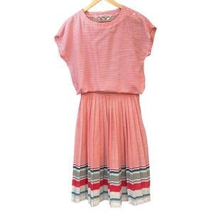Vintage 80's Retro ClassicDimension V Skirt Set Coral Stripe Preppy Coastal Mod